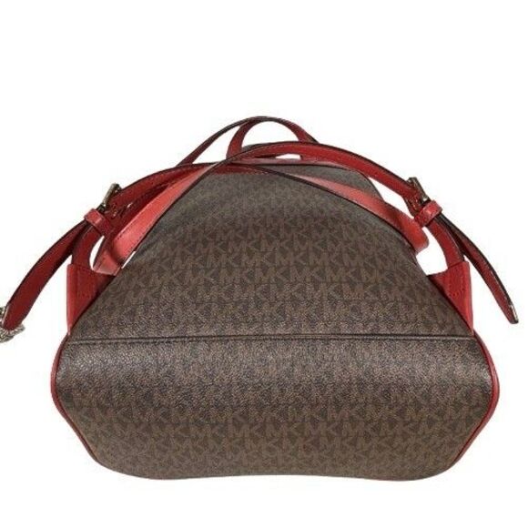 Rare Michael Kors Rhea Zip Backpack Signature Logo Red Snakeskin Suede Stripe - Picture 15 of 16